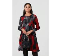 Izabel London Printed Long Sleeve Short Shift Dress - 10 - Red