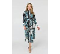 Izabel London Printed Long Sleeve Tie Shirt Maxi Dress In Black Black