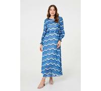 Izabel London Printed Long Sleeve Tie Waist Dress - Navy - 12