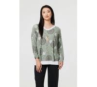 Izabel London Printed Long Sleeve Top with Necklace - 10 - Khaki