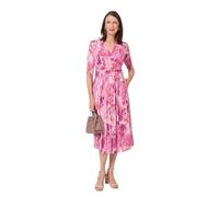 Izabel London Printed Mesh Layer Pleat Wrap Midi Dress - 8 - Pink