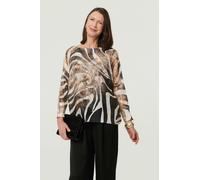 Izabel London Printed Mesh Textured Long Sleeve Top - L - Brown