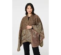 Izabel London Printed Open Front Relaxed Poncho - Beige - One