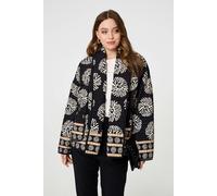 Izabel London Women's Printed Padded Open Front Jacket in Black | Size: S/M Izabel London Black S/M