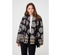 Izabel London Women's Printed Padded Open Front Jacket in Black | Size: S/M Izabel London Black S/M