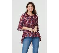 Izabel London Printed Pleated 3/4 Sleeve Blouse - Red - 14