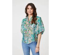 Izabel London Printed Puff 1/2 Sleeve Shirt In Green Green 16