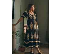 Izabel London Women's Printed Puff Sleeve Tie Front Midi Dress in Black | Size: 14 Izabel London Black 14