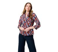Izabel London Printed Relaxed 3/4 Sleeve Blouse Top for Women UK with a v-Neck, Curved hems and a Relaxed fit. Navy