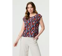 Izabel London Printed Relaxed Cap Sleeve Shell Top - Navy - 14