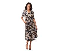 Izabel London Printed Ruched 1/2 Sleeve Midi Dress for Women UK with a v-Neck, Ruched Waist and Faux wrap Shape.