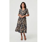 Izabel London Printed Ruched 1/2 Sleeve Midi Dress - Navy - 26