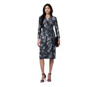 Izabel London Printed Ruched Belt Detail Midi Dress for Women UK with a wrap Front, Long Sleeves and a v-Neck. Black