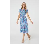Izabel London Printed Ruched Faux-Wrap Midi Dress In Blue Blue 16
