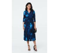 Izabel London Women's Printed Ruched Faux Wrap Midi Dress in Blue | Size: 16 Izabel London Blue 16