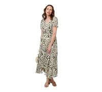 Izabel London Printed Ruched Front V-Neck Midi Dress for Women UK with Short Angel Sleeves and a Curve Hem. White