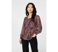 Izabel London Printed Ruched Semi Sheer Blouse - 8 - Rust