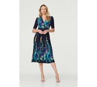Printed Ruched Waist Midi Dress Izabel London Green 8