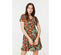 Izabel London Printed Ruffle Front Wrap Dress - Red - 14