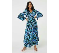 Izabel London Printed Ruffle Hem Empire Maxi Dress - Blue - 10