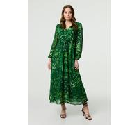 Izabel London Printed Semi Sheer Empire Maxi Dress - Green - 8