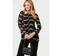 Izabel London Printed Semi Sheer Layer Long Sleeve Top - 12 - Black