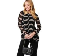 Izabel London Printed Semi Sheer Layer Long Sleeve Top for Women UK with a Round Neck and Relaxed fit. Black