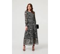 Izabel London Printed Semi Sheer Layer Maxi Dress - 12 - Black