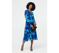 Izabel London Women's Printed Semi Sheer Layered Midi Dress in Blue | Size: 12