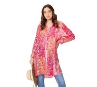 Izabel London Printed Semi Sheer Longline Blouse for Women UK with Buttons, Long Sleeves and Cuffs.