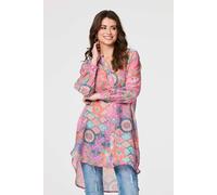 Izabel London Women's Printed Semi Sheer Longline Blouse in Pink | Size: 12 Izabel London Pink 12
