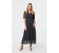 Izabel London Printed Sheer Layered Empire Maxi Dress - 16 - Blue