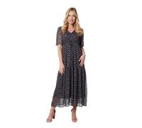 Izabel London Printed Sheer Layered Empire Maxi Dress for Women UK with a v-Neck, 1/2 Sleeves and tie Waist. Blue