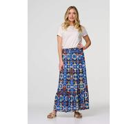 Izabel London Printed Shirred High Waist Maxi Skirt - Blue - 10
