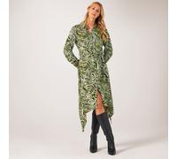 Izabel London Printed Shirt Dress with Belt GREEN MULTI SIZE 10
