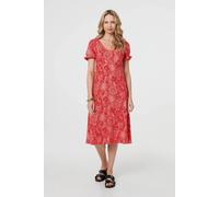 Izabel London Printed Short Puff Sleeve Midi Dress In Red Red