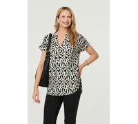 Izabel London Printed Short Sleeve Curve Hem Blouse - 18 - Black