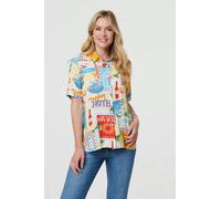 Izabel London Printed Short Sleeve Curve Hem Shirt - Orange - 10