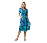 Printed Short Sleeve Pleated Wrap Midi Dress Izabel London Blue 16