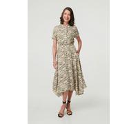 Izabel London Printed Short Sleeve Shirred Midi Dress - 14 - Green