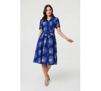 Izabel London Printed Short Sleeve Tie Midi Dress - 16 - Blue