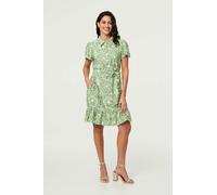 Izabel London Printed Short Sleeve Tie Short Dress - Green - 14