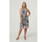Izabel London Printed Sleeveless Midi Shift Dress for Women UK with a Scoop Neck and a midi Length Hem. Navy