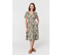 Izabel London Printed Smocked Short Sleeve Midi Dress In Green Green 8