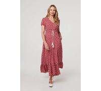 Izabel London Printed Smocked Tie Waist Maxi Dress In Red Red 10