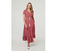 Izabel London Printed Smocked Tie Waist Maxi Dress - Red - 12