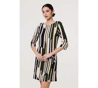 Izabel London Printed Stripe Texture Short Shift Dress - XL - Green