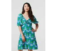 Izabel London Printed Tie Bardot Neck Short Dress In Green Green 12