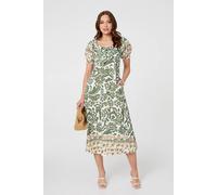 Izabel London Printed Tie Front Puff Sleeve Midi Dress Multi