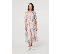 Izabel London Printed Tie Waist 1/2 Sleeve Midi Dress In Pink Pink 10